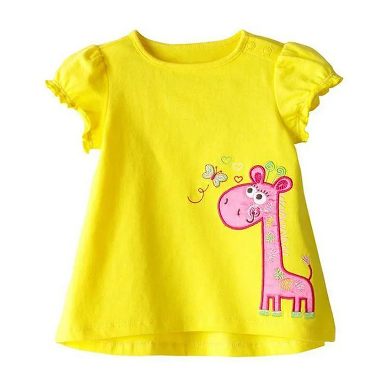 Girls cotton short-sleeved round neck T-shirt with cartoon pattern in 100% cotton, sizes 90-140 cm