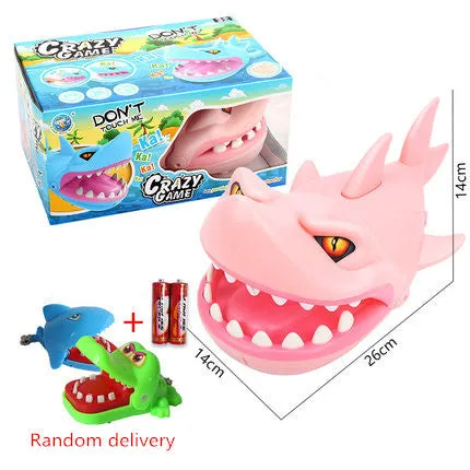 Multicoloured plastic bite hand animal interactive toy showing dog, crocodile, shark, and hippo designs