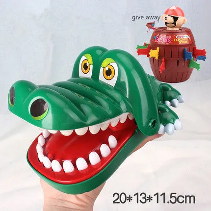Multicoloured plastic bite hand animal interactive toy showing dog, crocodile, shark, and hippo designs
