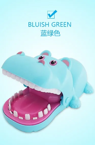 Multicoloured plastic bite hand animal interactive toy showing dog, crocodile, shark, and hippo designs