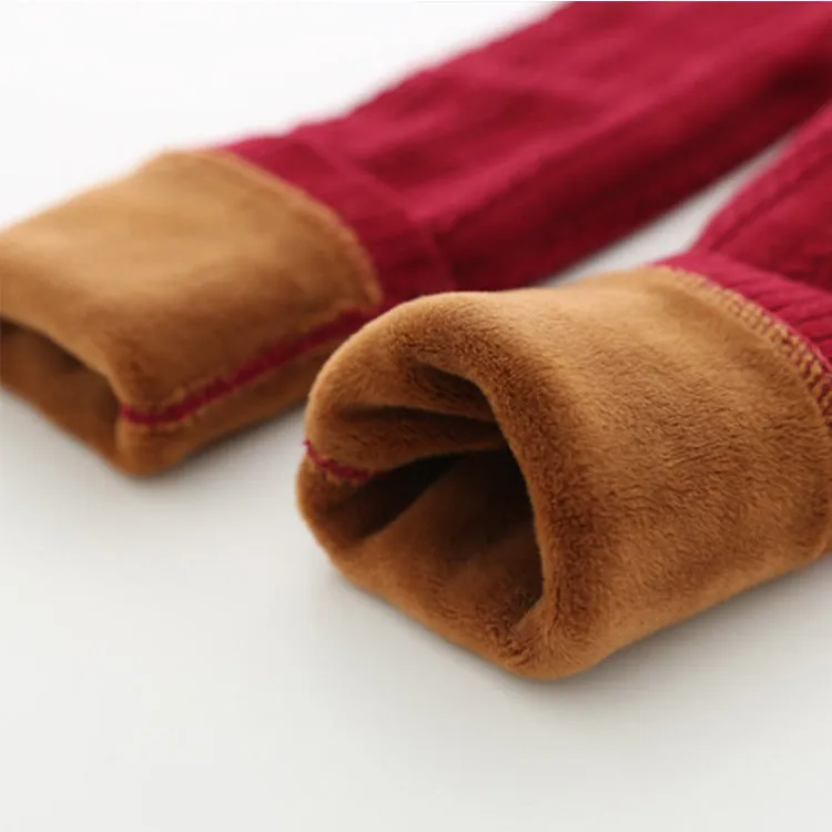Children warm winter leggings in thick cotton, elastic waist, available in Bordeaux red, navy blue, black, gray, sizes 90-140cm for girls 2-10 years
