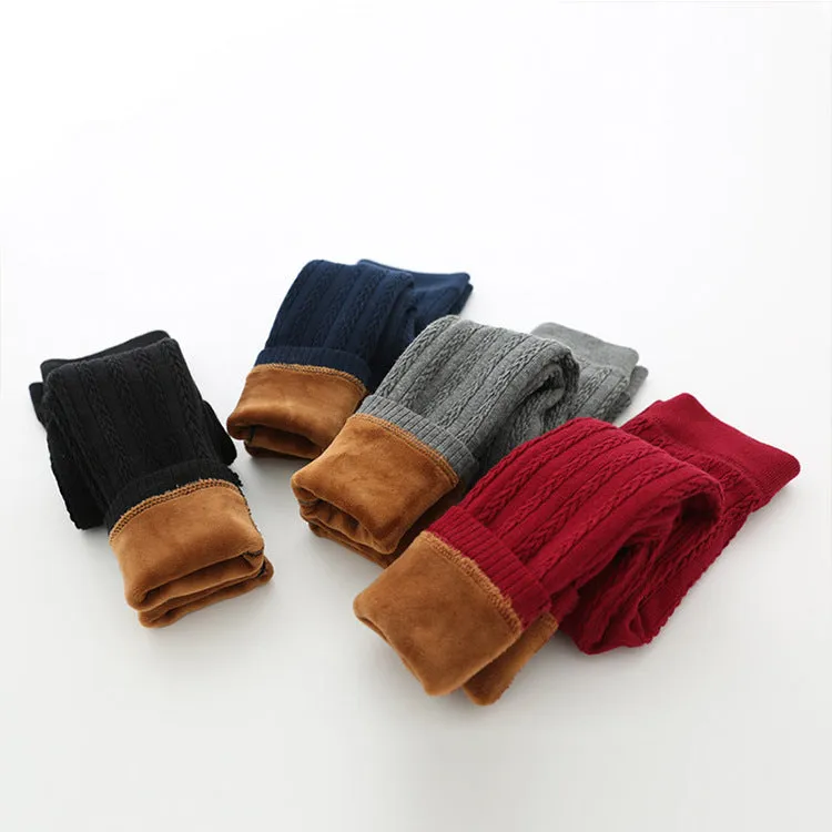 Children warm winter leggings in thick cotton, elastic waist, available in Bordeaux red, navy blue, black, gray, sizes 90-140cm for girls 2-10 years