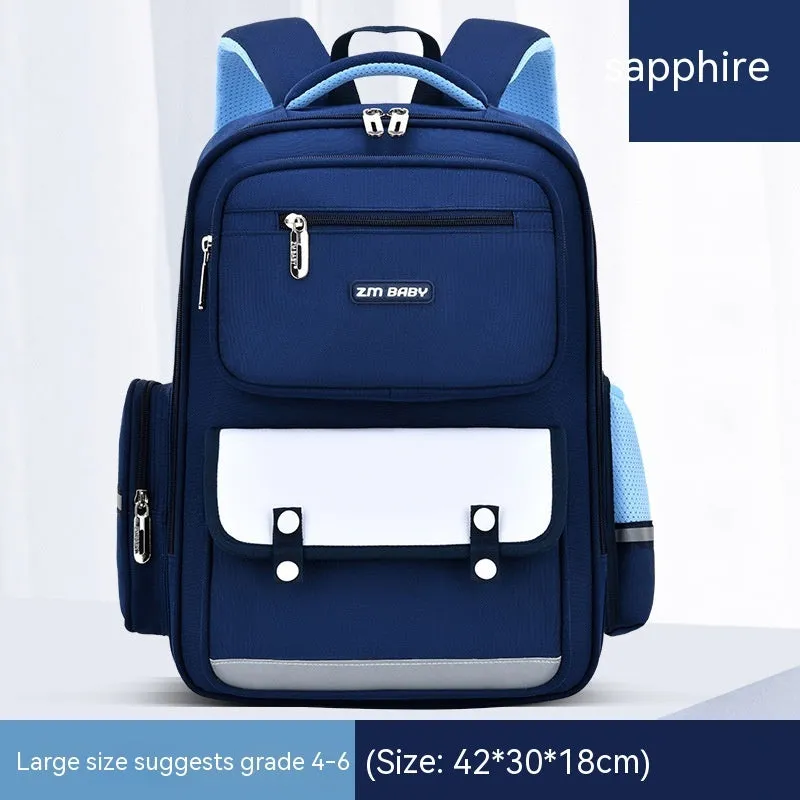 Primary school student schoolbag in Oxford cloth with burden alleviation, available in green, red, purple, and royal blue
