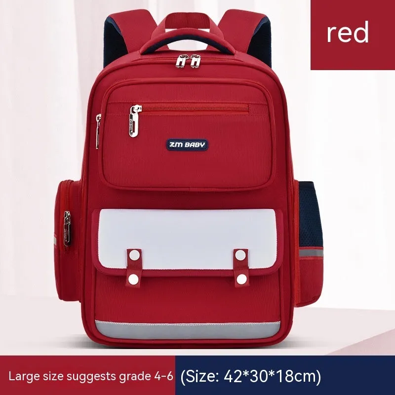 Primary school student schoolbag in Oxford cloth with burden alleviation, available in green, red, purple, and royal blue