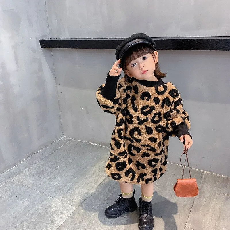 Girls long sleeve brown leopard print cotton blend top, sizes 80cm to 130cm