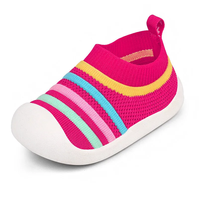Children's flying knit sock shoes in blue with lace detailing and low-top design
