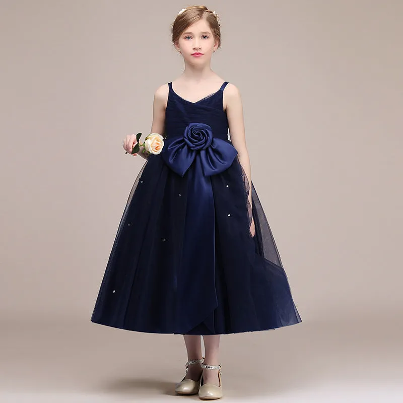 Blue chiffon girls princess dress with flowing skirt suitable for 100-160cm height