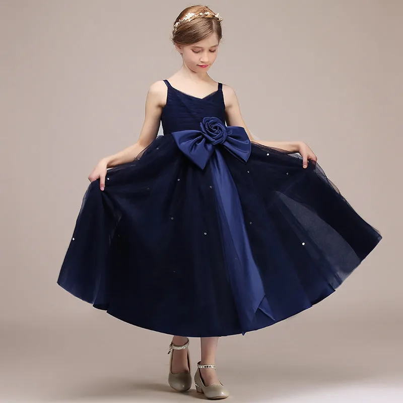 Blue chiffon girls princess dress with flowing skirt suitable for 100-160cm height