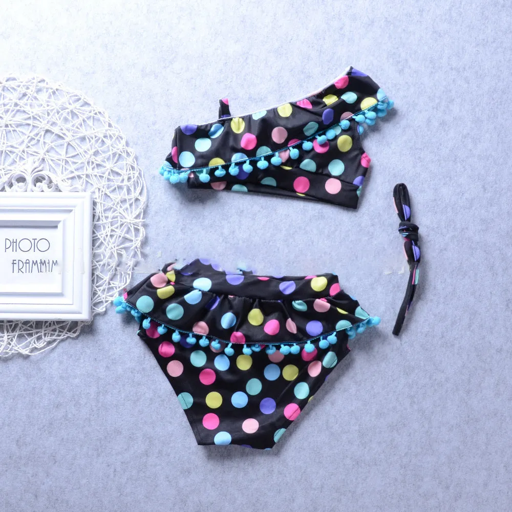 Pudcoco girls polka dot tankini swimsuit set in nylon fabric for swimming and wading sports