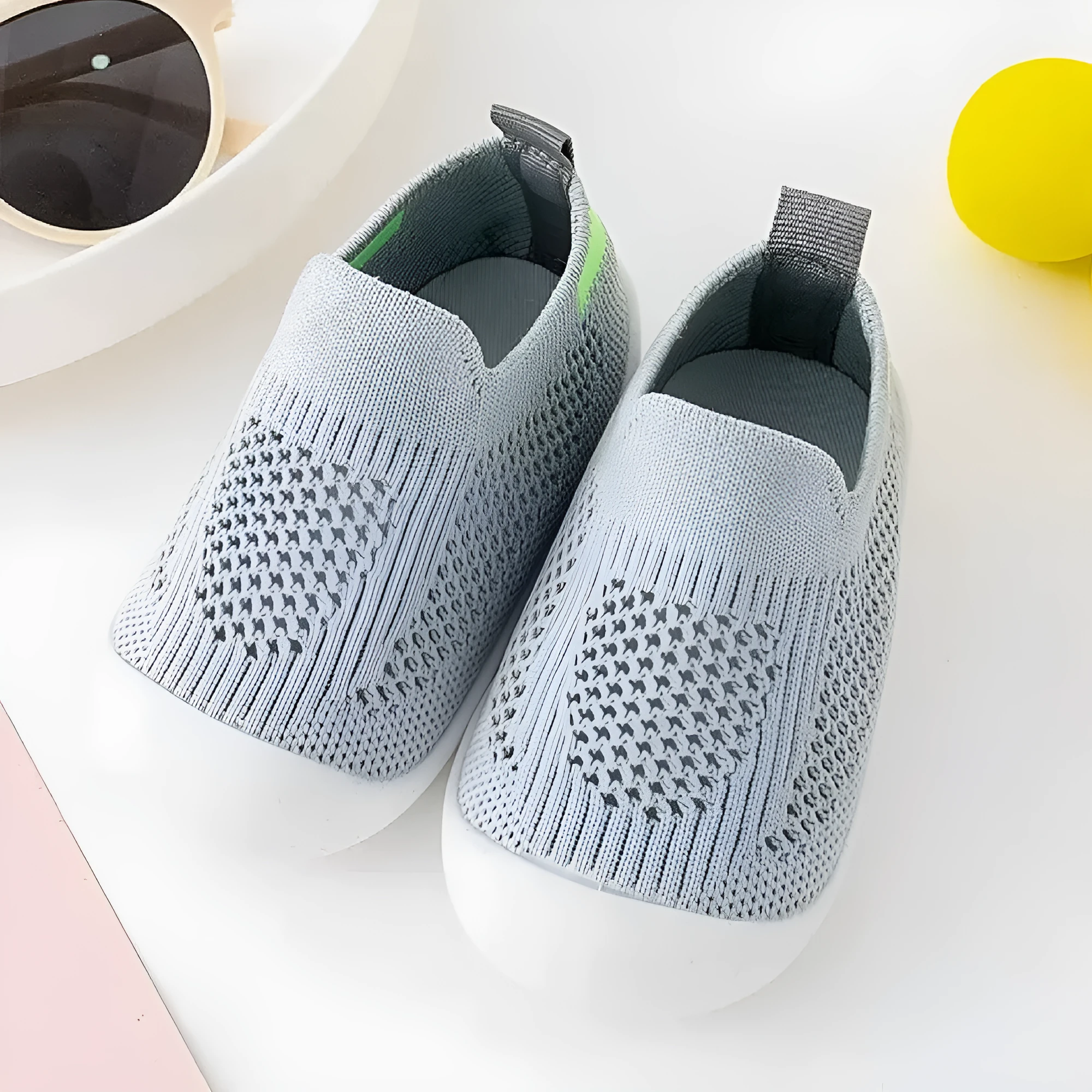 Baby soft sole non-slip walking shoes in fly woven cotton and natural rubber, available in multiple colours and sizes 11.5-15.5cm