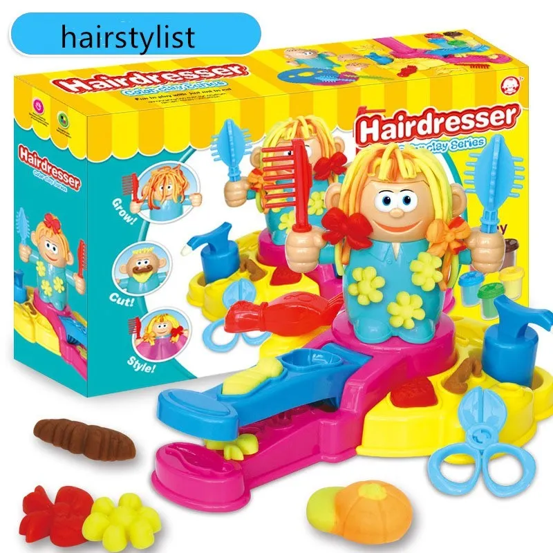 DIY kindergarten educational colour mud play set with four themed boxes including BBQ, burger, ice cream, and hairstylist