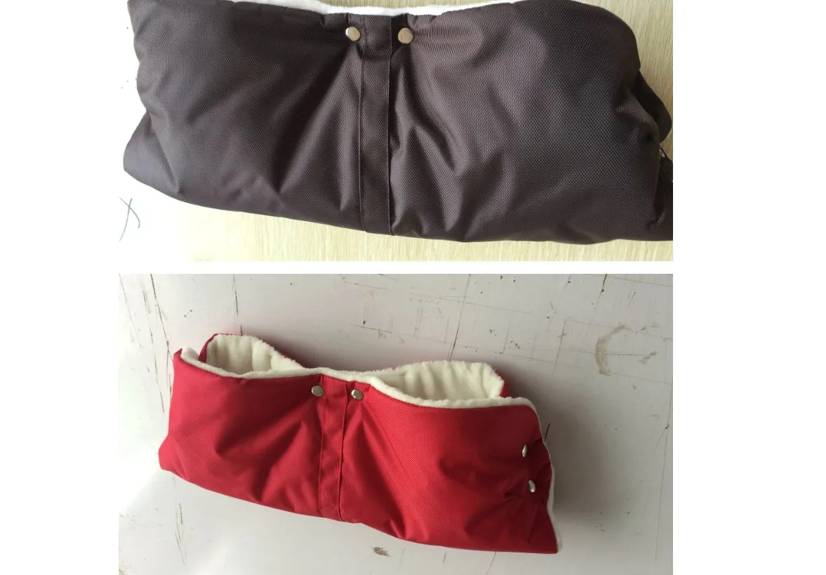Baby stroller winter windproof gloves with thick cotton padding in black red and brown colors