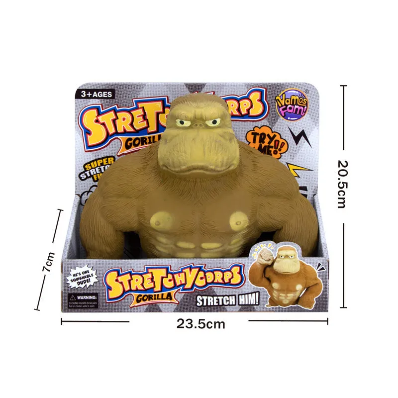 Yellow plastic orangutan decompression squeeze toy for stress relief on a plain background