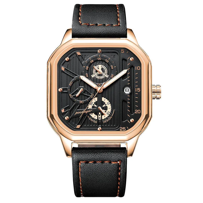 Men's sports quartz watch with belt style strap showing 8mm thickness profile