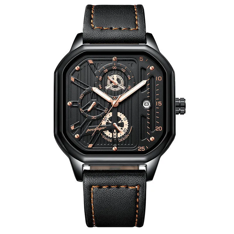 Men's sports quartz watch with belt style strap showing 8mm thickness profile