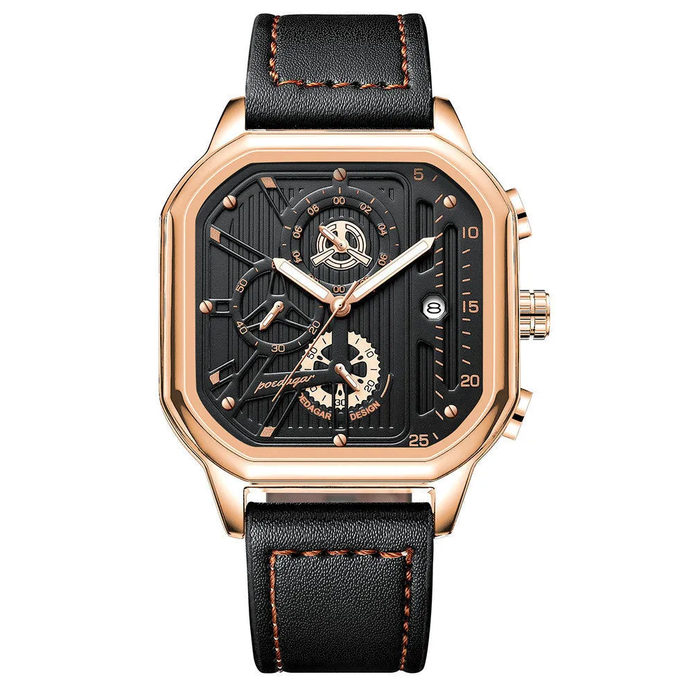 Men's sports quartz watch with belt style strap showing 8mm thickness profile