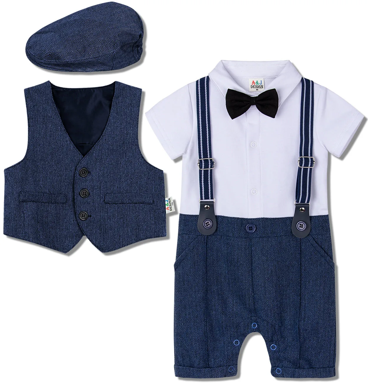 Baby boy one-piece gentleman suit in British style single-breasted cotton polyester blend light grey