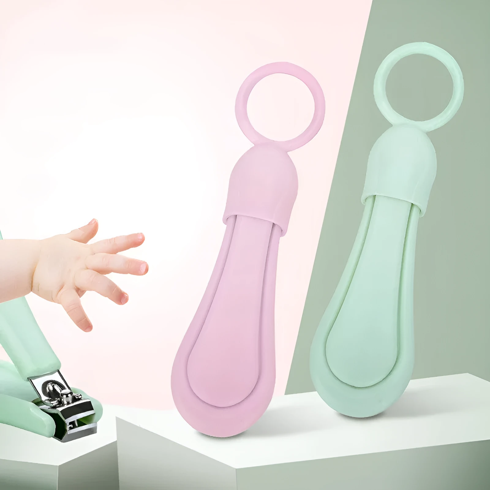 Obeini baby nail clippers with anti-splash design, plastic construction, green