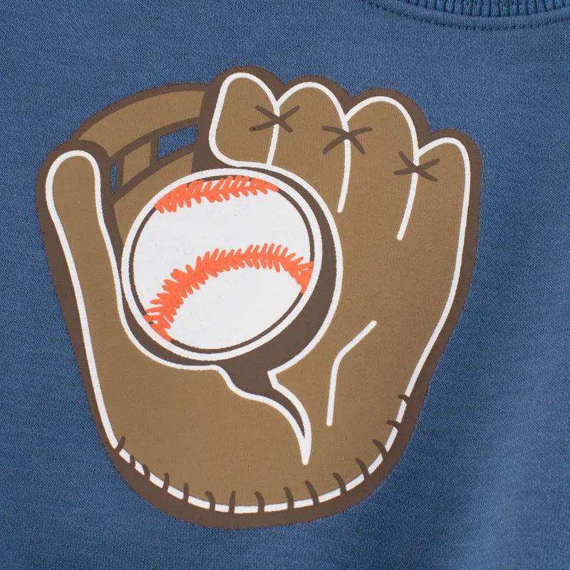 Blue children's velvet fleece pullover with cartoon sports pattern for boys aged 3 to 8