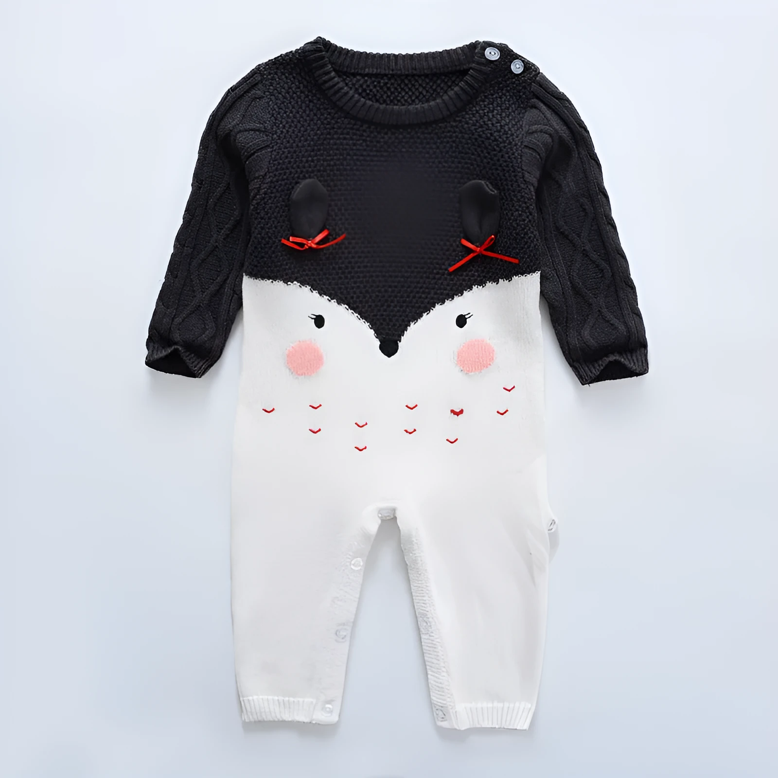 Baby knitted sweater jumpsuit in 95% cotton, long sleeves, concealed buttons, neutral beige colour, size 73cm