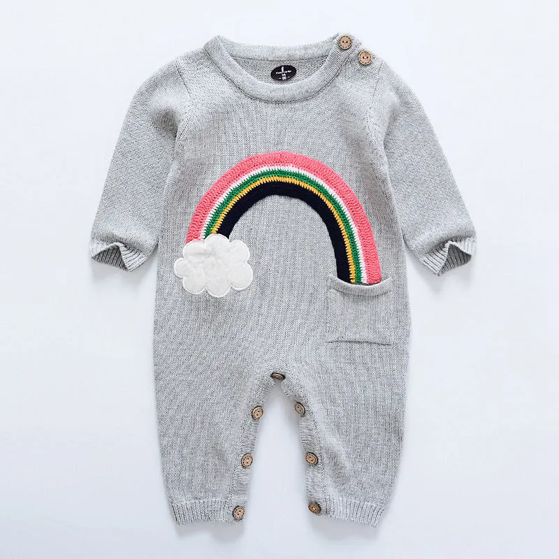 Baby knitted sweater jumpsuit in 95% cotton, long sleeves, concealed buttons, neutral beige colour, size 73cm