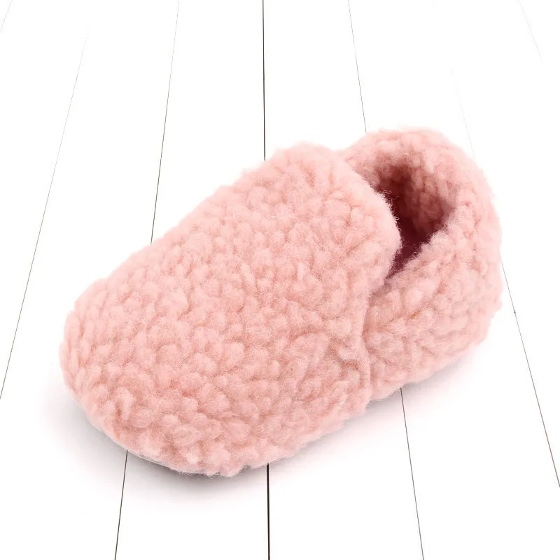 Solid colour baby toddler shoes with soft velvet rubber sole in apricot, low top design