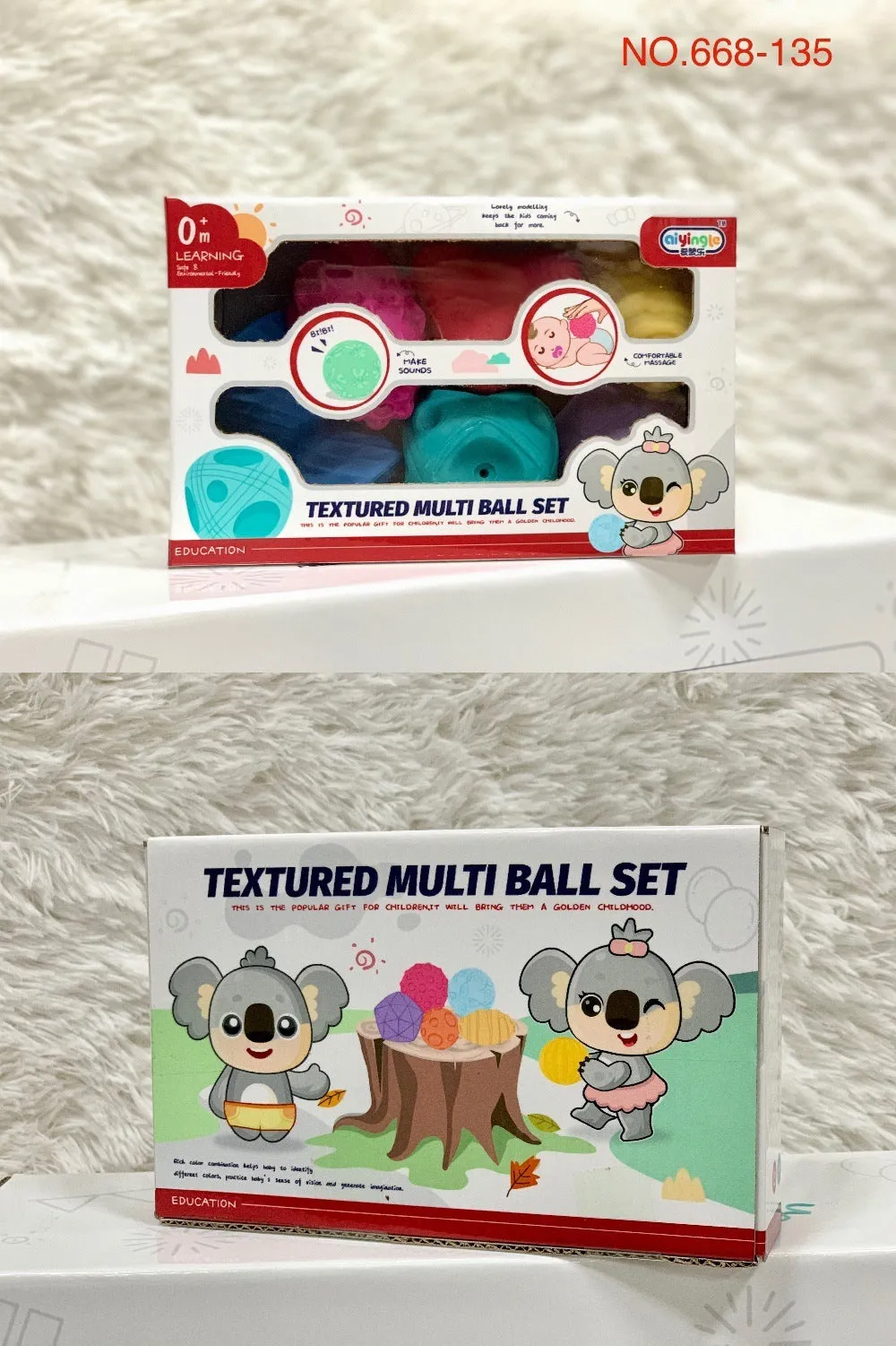 Educational soft rubber baby swimming toys in colour box packaging, suitable for infants 0-3 years