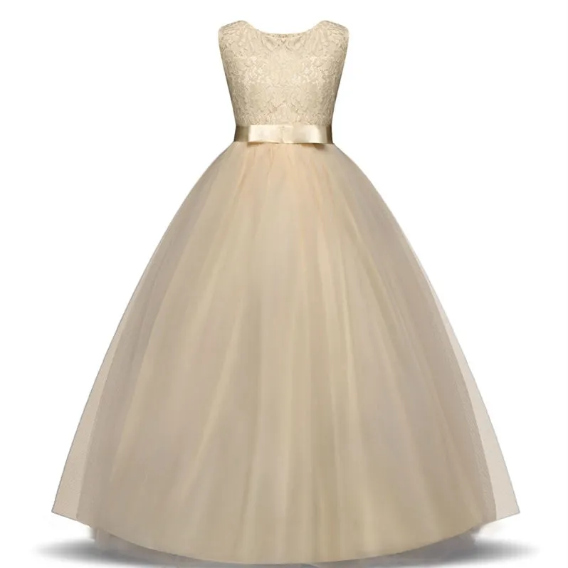 Children's 100% cotton princess dress in pink with A-line full-length skirt