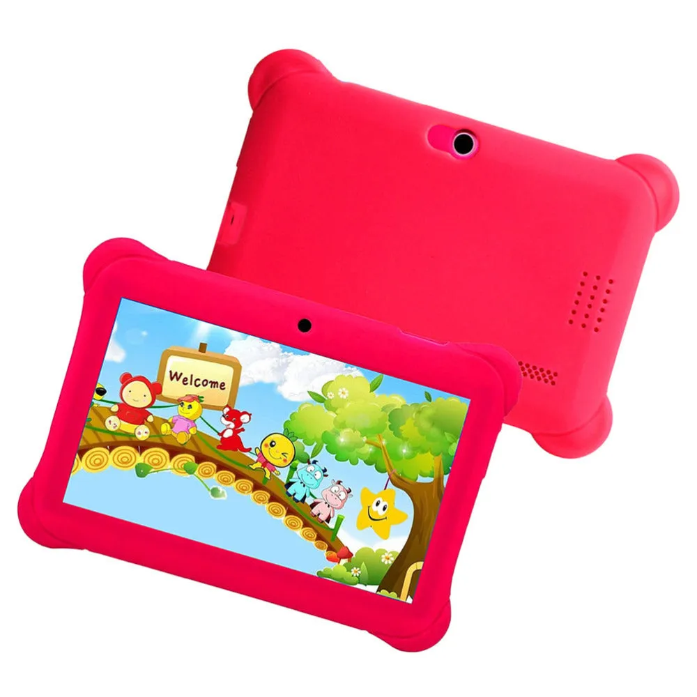 Children's tablet with 7-inch capacitive touch screen in black, showing front display and ABS plastic shell