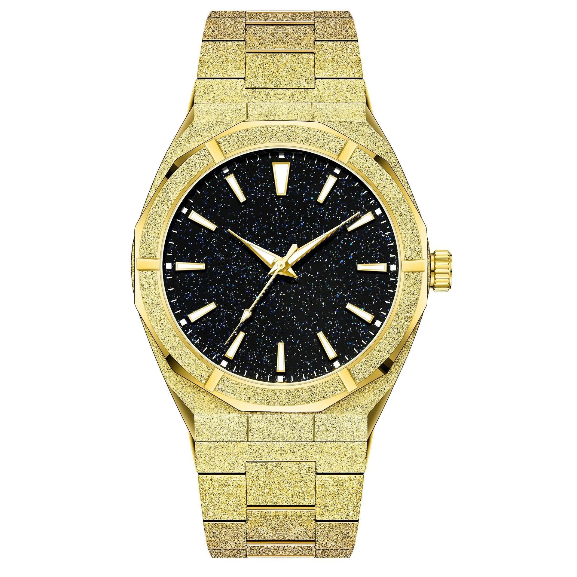 Men's stainless steel business watch with frosted case, luminous hands, on adjustable steel strap.