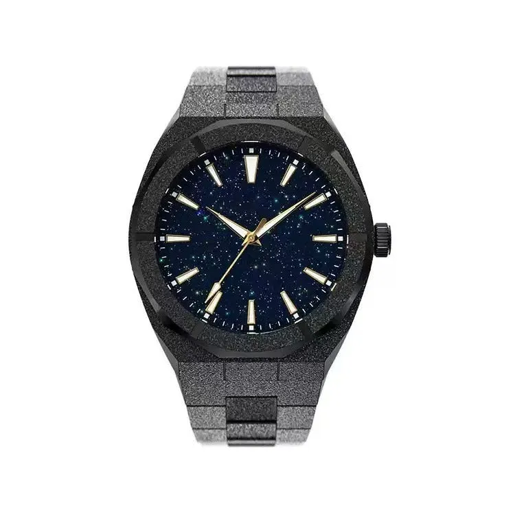Men's stainless steel business watch with frosted case, luminous hands, on adjustable steel strap.