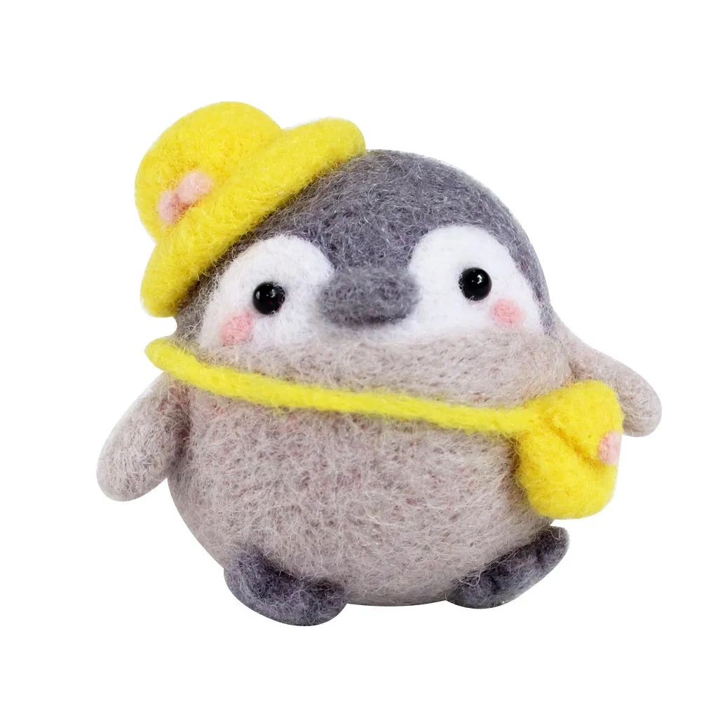 DIY craft kit for making a positive energy penguin cloth bag in pink, red, or yellow with handling tools