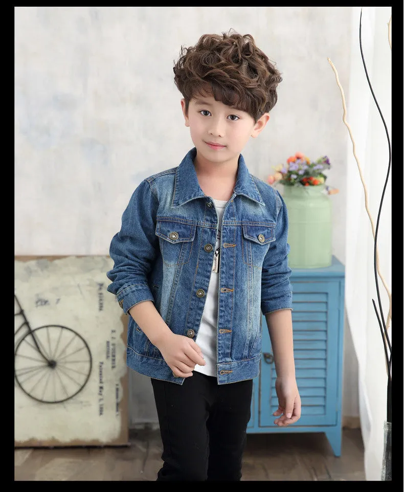 Children girls ripped denim jacket in dark blue cotton with hood, available in multiple sizes