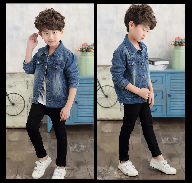 Children girls ripped denim jacket in dark blue cotton with hood, available in multiple sizes