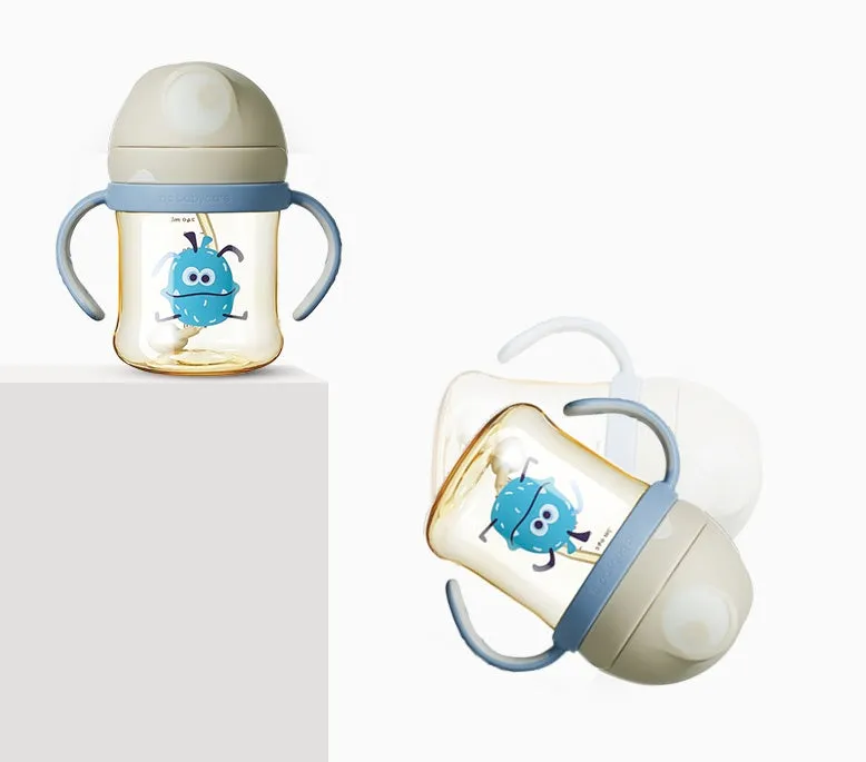 Babycare 240ml baby sippy cup in beige with anti-choke straw and handle