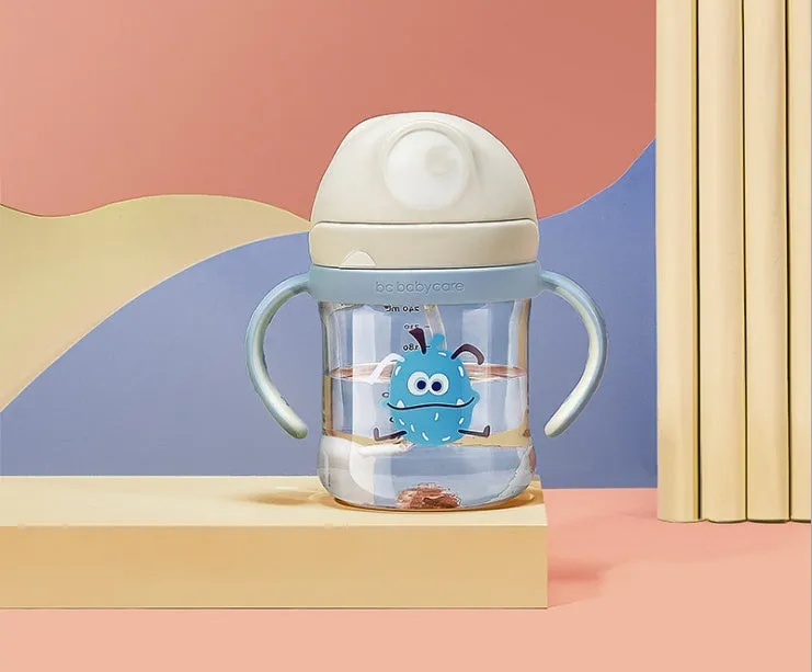 Babycare 240ml baby sippy cup in beige with anti-choke straw and handle