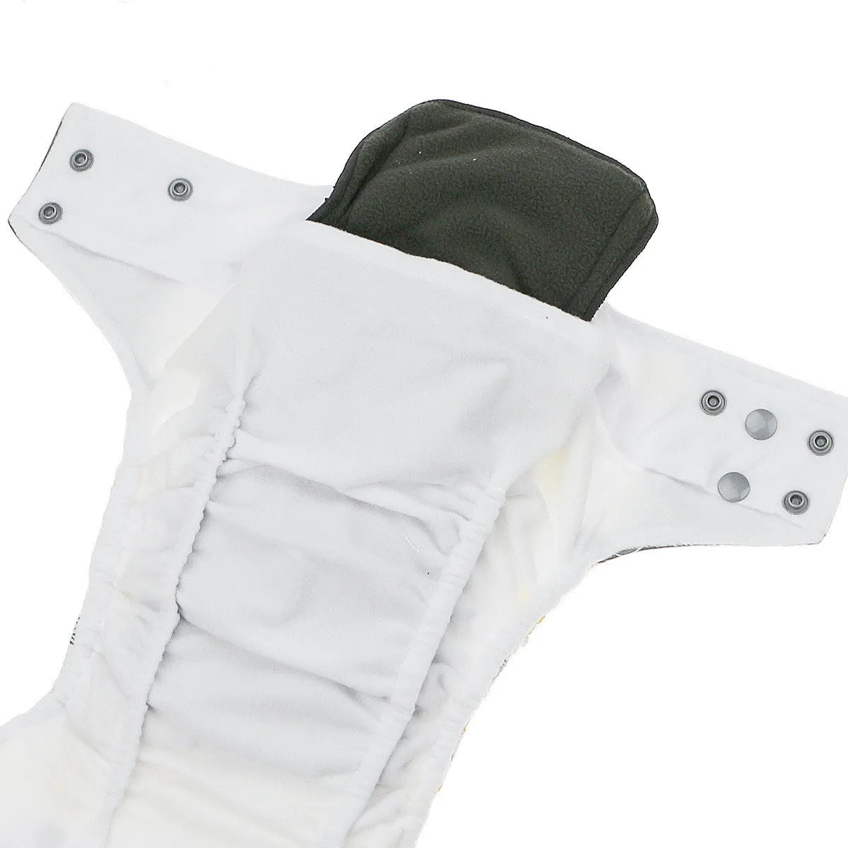 Black bamboo charcoal microfiber reusable baby cloth diaper on white background
