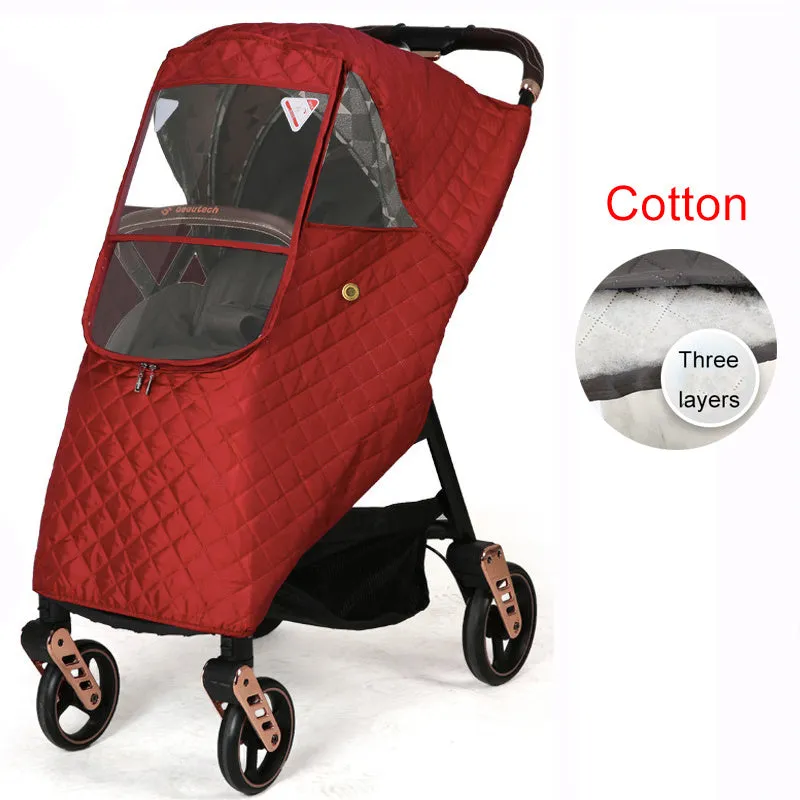 Linen waterproof stroller rain cover in Grey fitted to a baby carriage