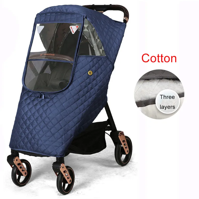 Linen waterproof stroller rain cover in Grey fitted to a baby carriage