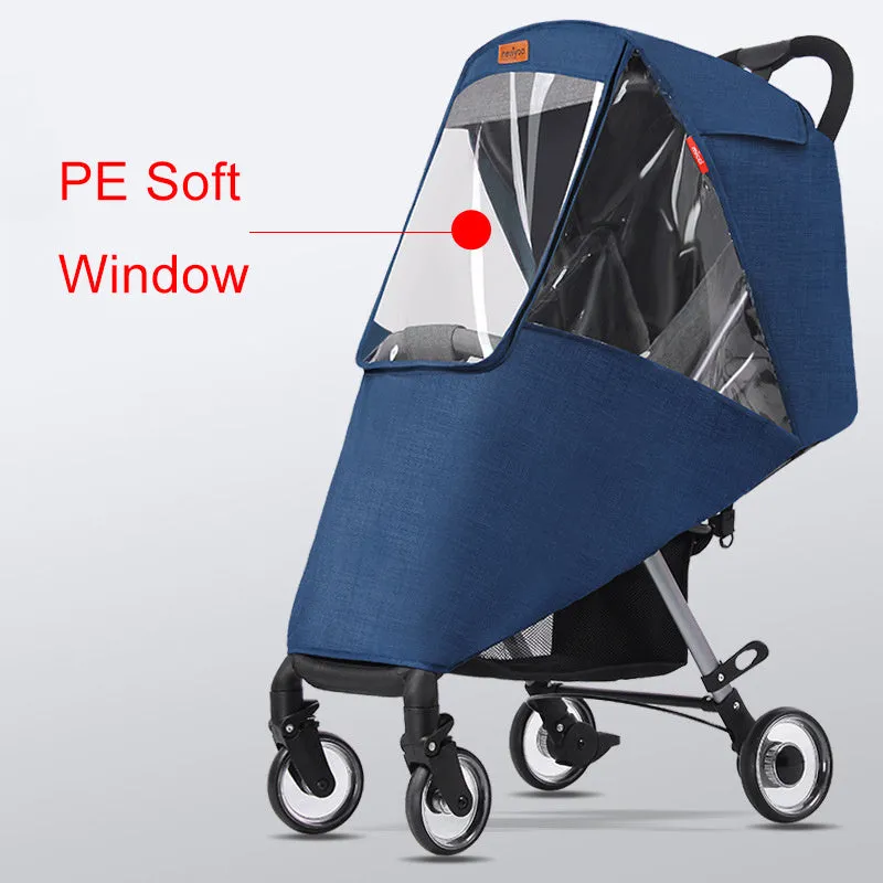 Linen waterproof stroller rain cover in Grey fitted to a baby carriage