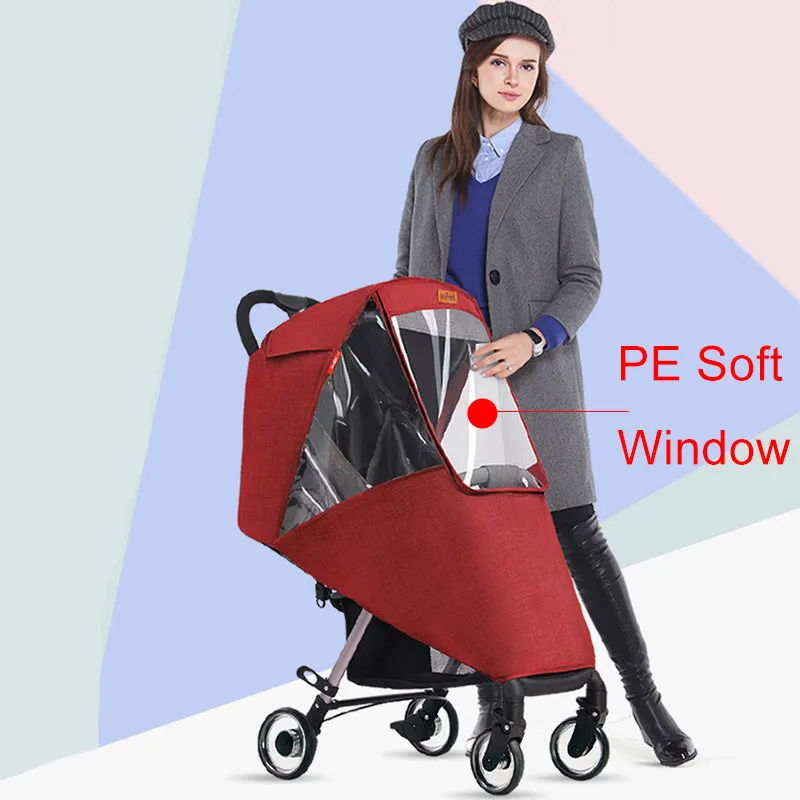 Linen waterproof stroller rain cover in Grey fitted to a baby carriage