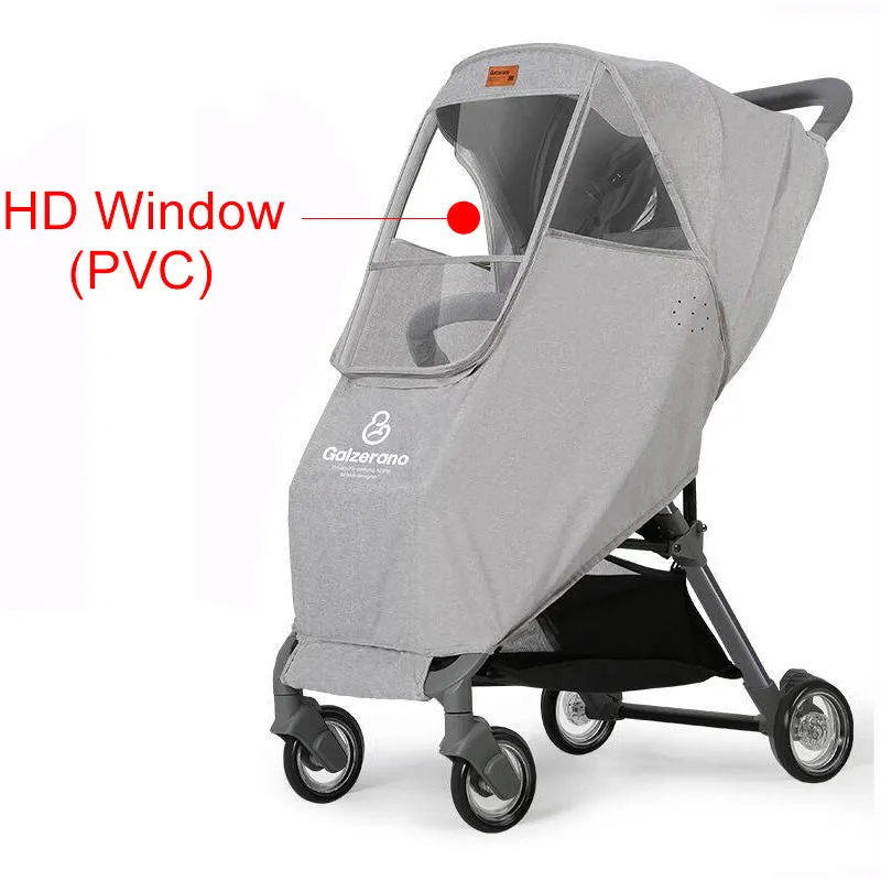 Linen waterproof stroller rain cover in Grey fitted to a baby carriage