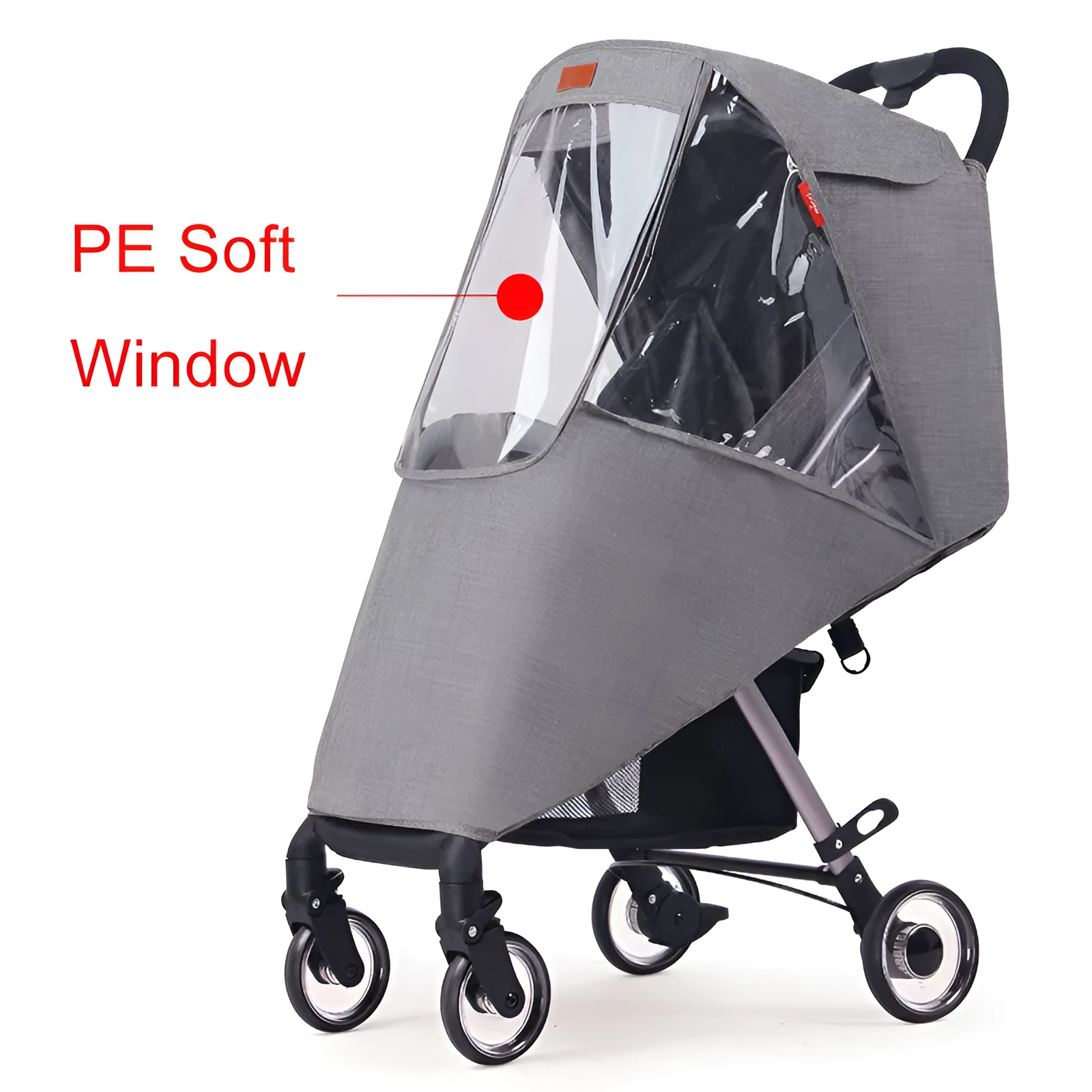 Linen waterproof stroller rain cover in Grey fitted to a baby carriage