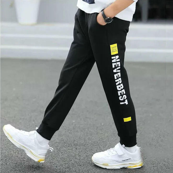 Children's loose striped casual sports trousers in brushed vinylon fabric, elasticated waist, size 110-170cm, colour options A B C