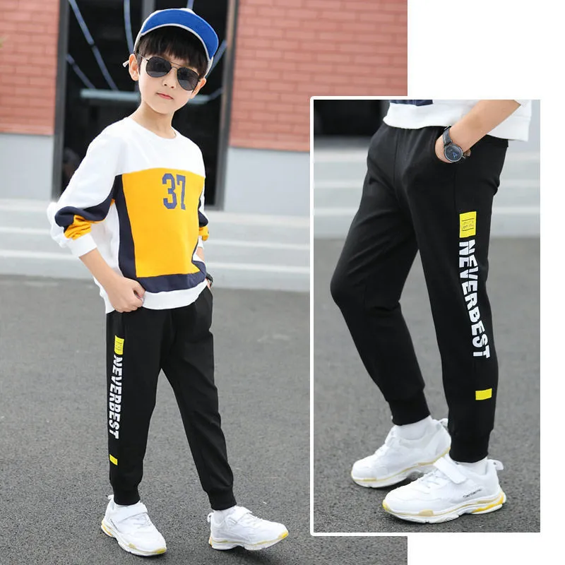Children's loose striped casual sports trousers in brushed vinylon fabric, elasticated waist, size 110-170cm, colour options A B C