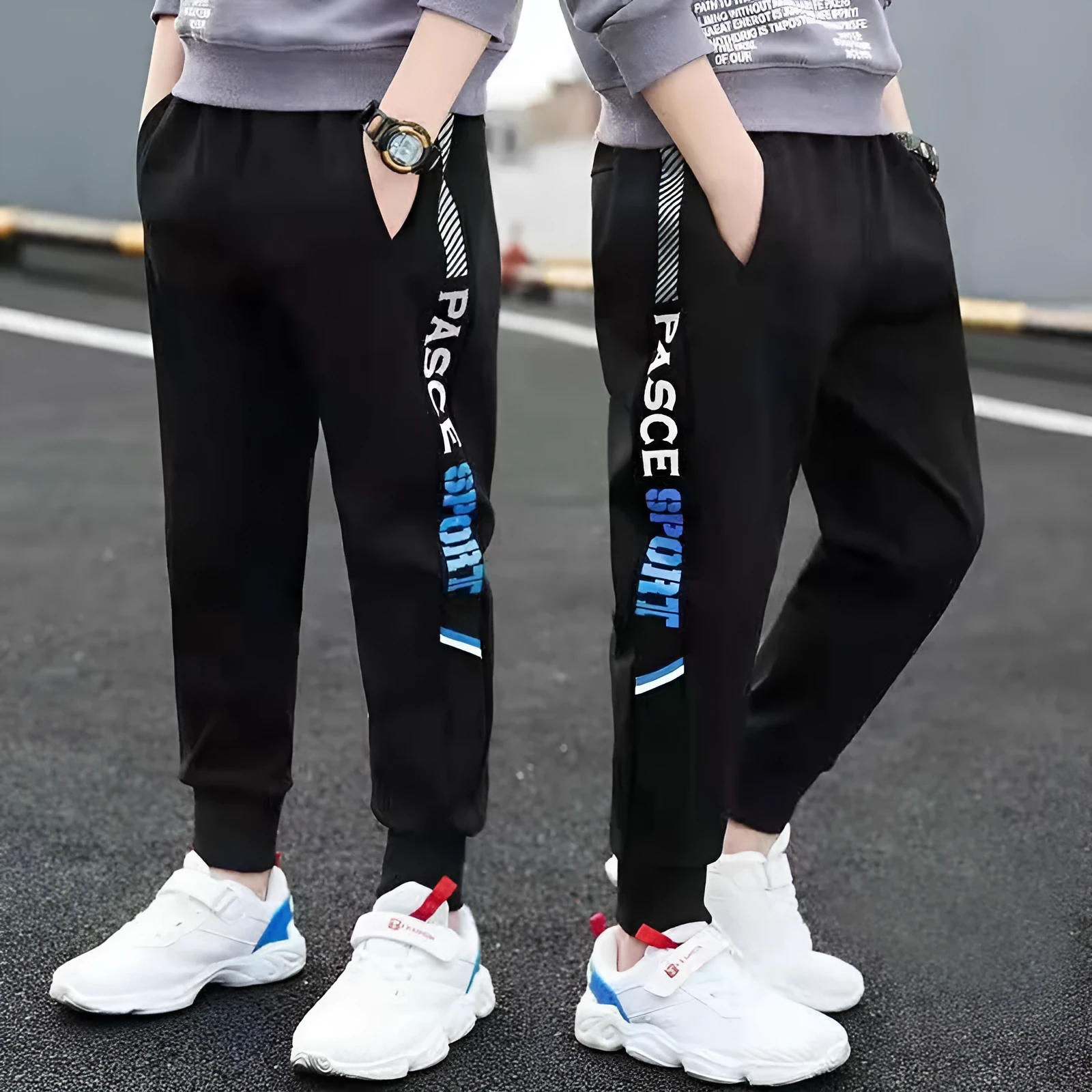Children's loose striped casual sports trousers in brushed vinylon fabric, elasticated waist, size 110-170cm, colour options A B C