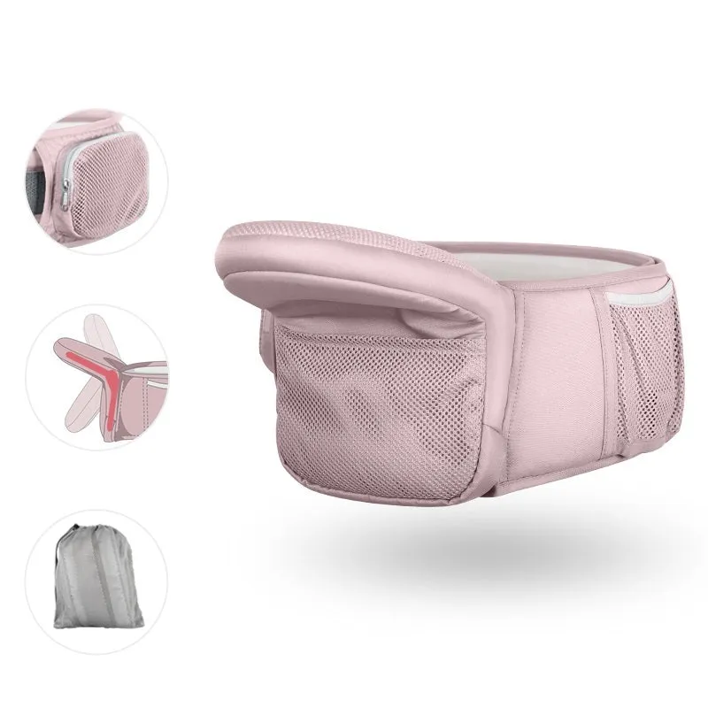 Multi-functional baby waist stool in Advanced Grey, cotton fabric, folded on waist band, for ages 0-36 months