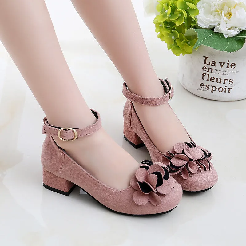 Girls show leather princess high heels in black pink red artificial PU upper sizes 27 to 37