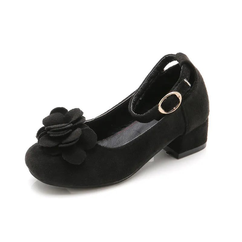 Girls show leather princess high heels in black pink red artificial PU upper sizes 27 to 37