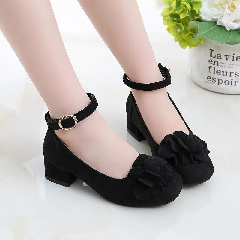 Girls show leather princess high heels in black pink red artificial PU upper sizes 27 to 37